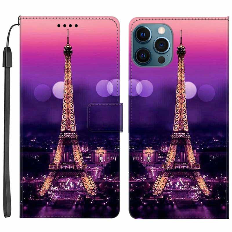 For iPhone 14 Pro Folding Stand PU Leather Phone Case Pattern Printing Flip Wallet Cover with Strap For iPhone 14 Pro Folding Stand PU Leather Phone Case Pattern Printing Flip Wallet Cover with Strap